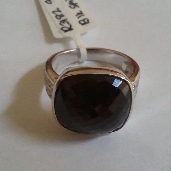 Ster Silver 17.5ct Black Spinel & White Zircon Cocktail Ring, Size 7