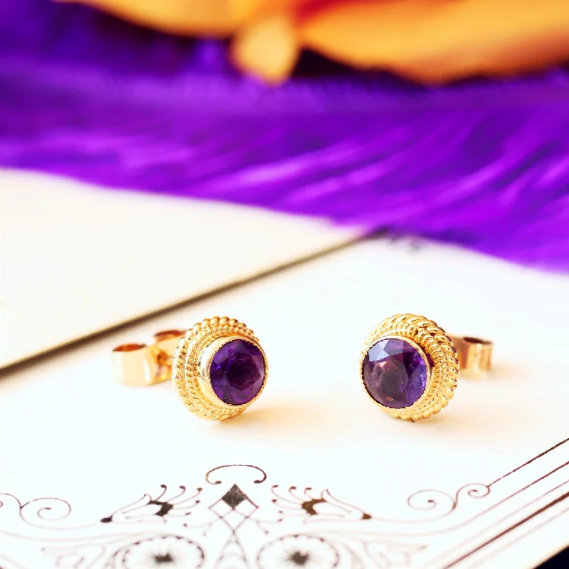 Date 1978 9CT Gold Amethyst Stud Earrings