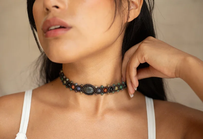 Blue Smoke Macrame Choker