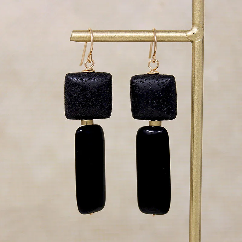 Matte Lava & Glossy Onyx Earrings by Brin