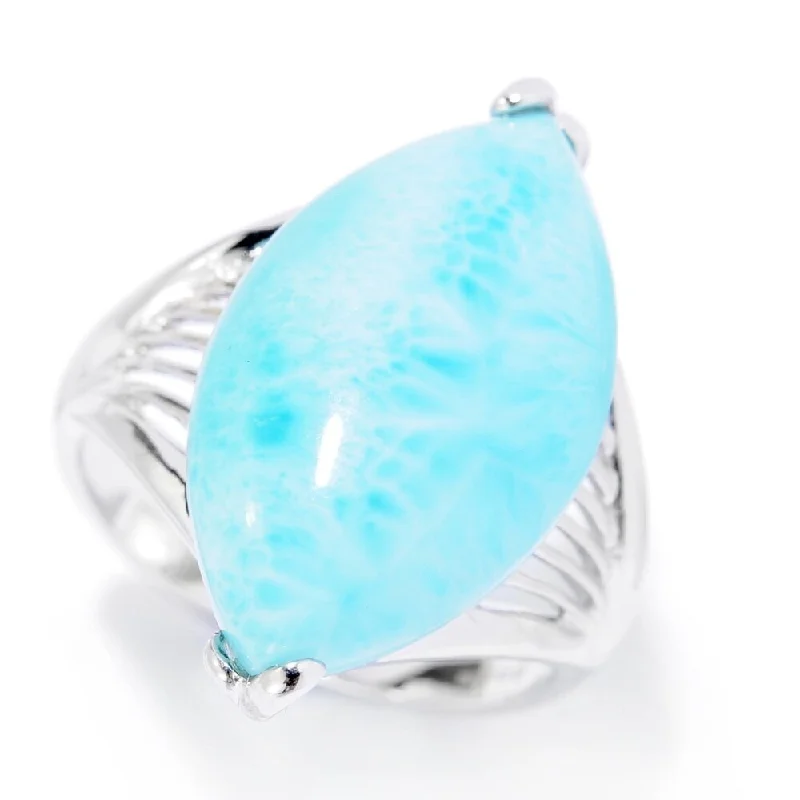 Sterling Silver 21 x 12mm Marquise Shaped Larimar Ring