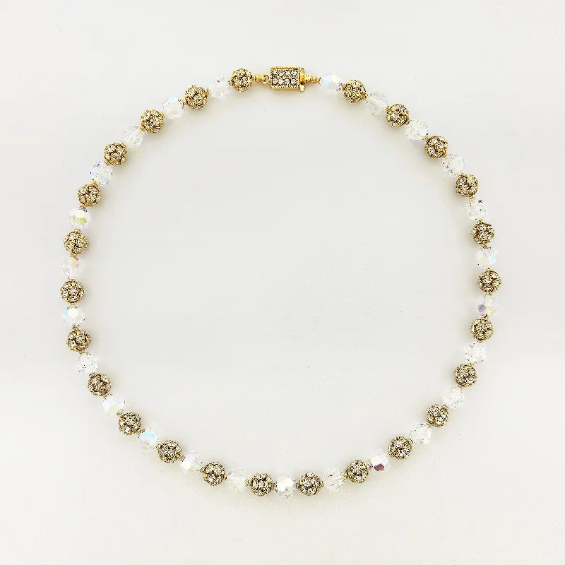 Crystal and Fancy Bead Necklace with Inlaid Crystal Clasp