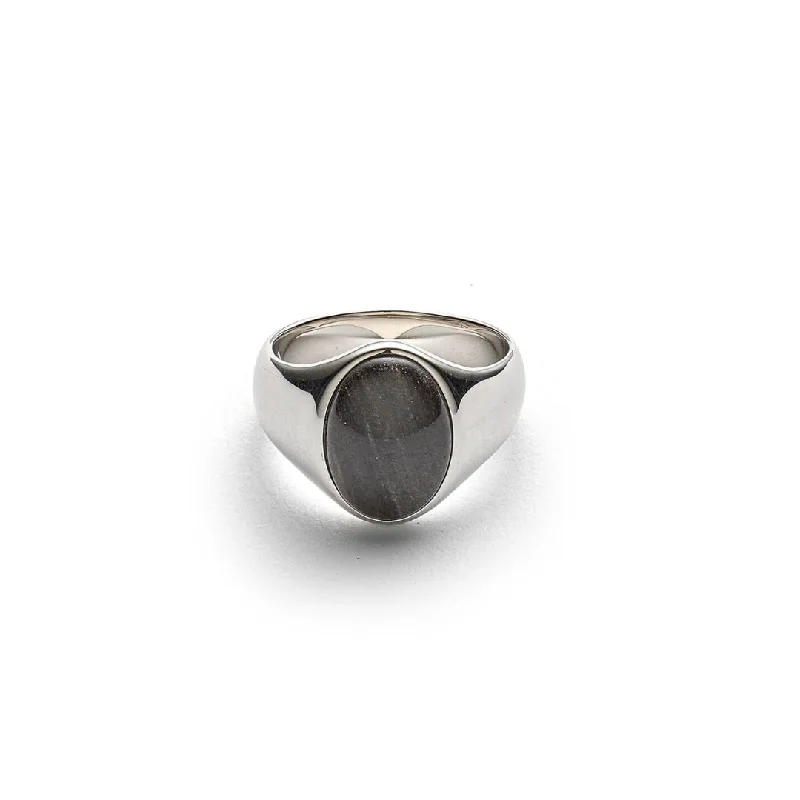 Oval Signet Ring Silver Obsidian