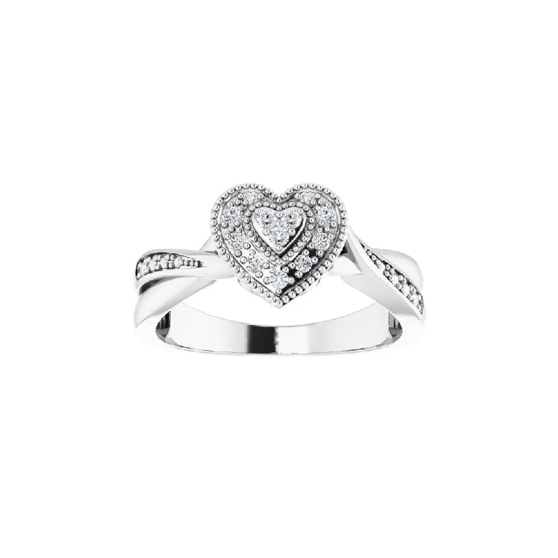 Curata 925 Sterling Silver White CZ Cubic Zirconia Love Heart Ring