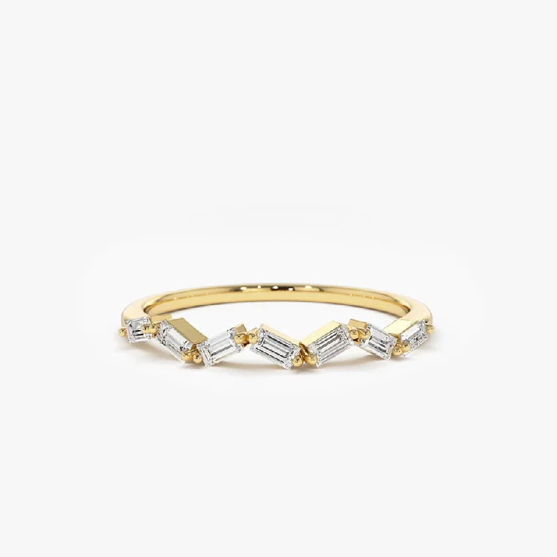 14K Slanted Baguette Diamond Stacking Ring