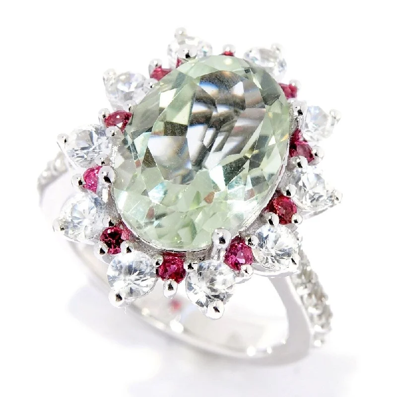 Sterling Silver 7.53ctw Multi Gemstone Flower Ring