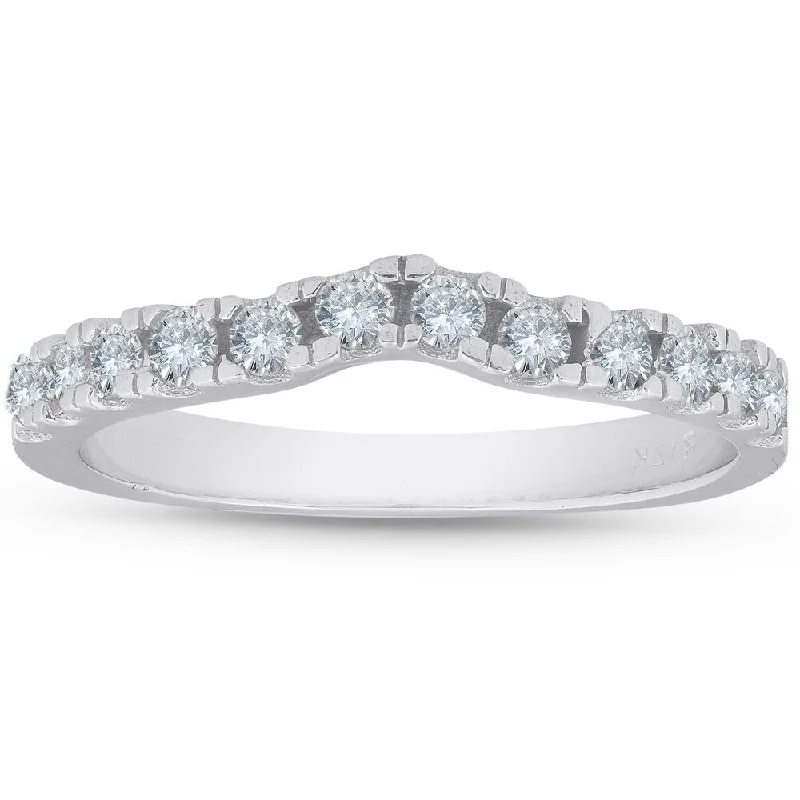 1/3ct Curved Diamond Wedding Guard Ring 14K White Gold