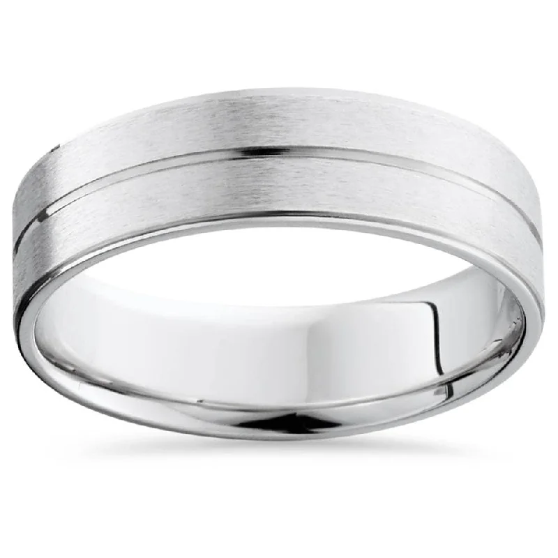 Mens 14K White Gold Flat Comfort Fit Wedding Ring Band