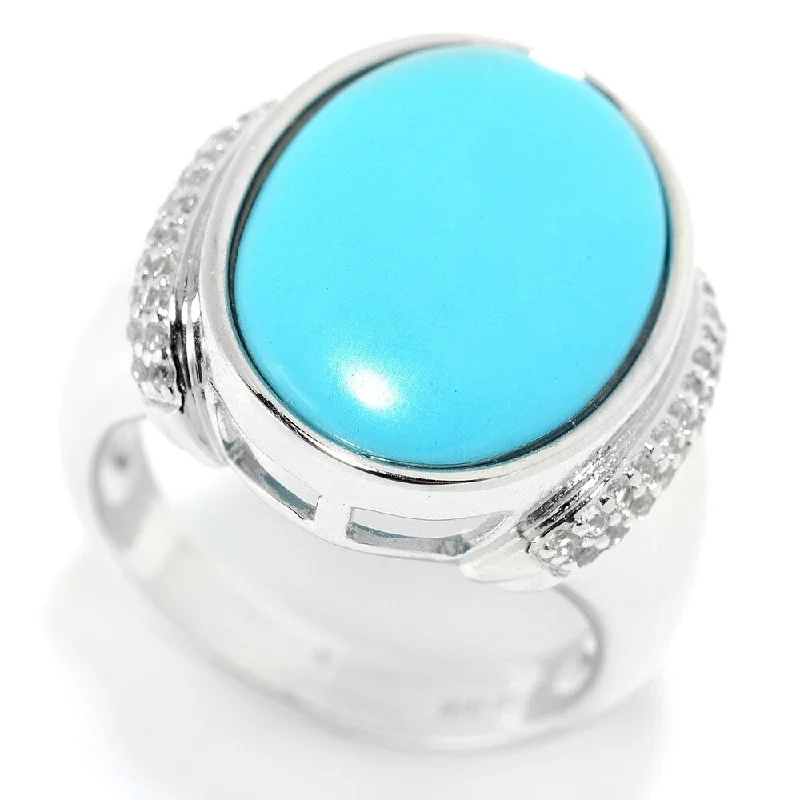 Sterling Silver Turquoise & White Topaz Ring, Size-6 - Blue