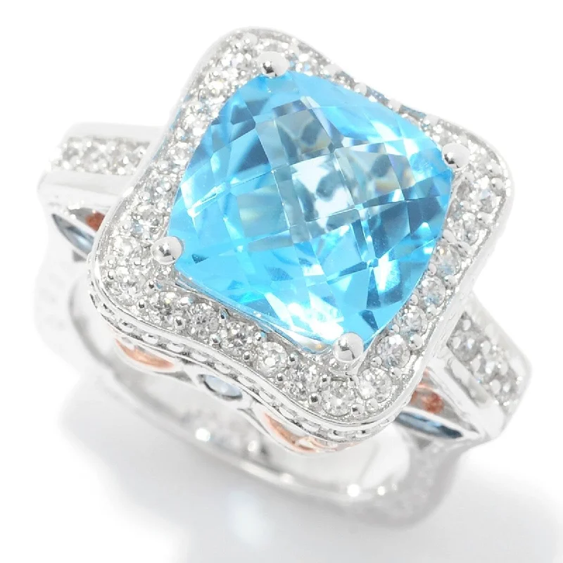 Sterling Silver Swiss Blue Topaz Fancy Cut Two Tone Filigree Ring Size-8