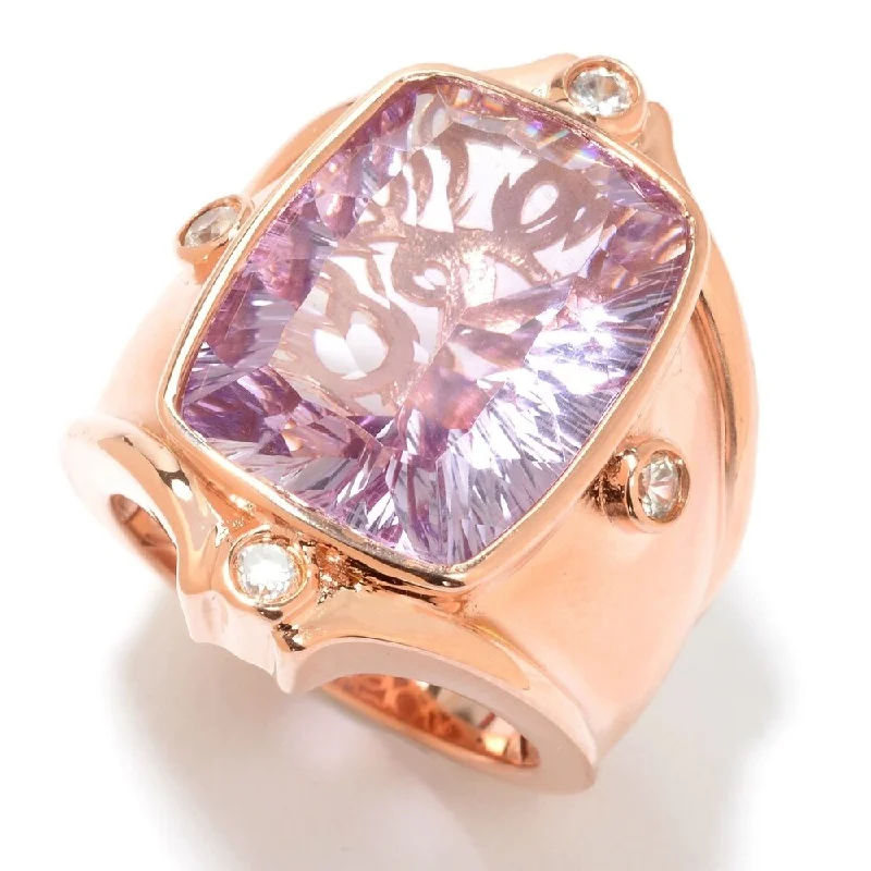 Sterling Silver Pink Amethyst & White Zircon Ring Size-6