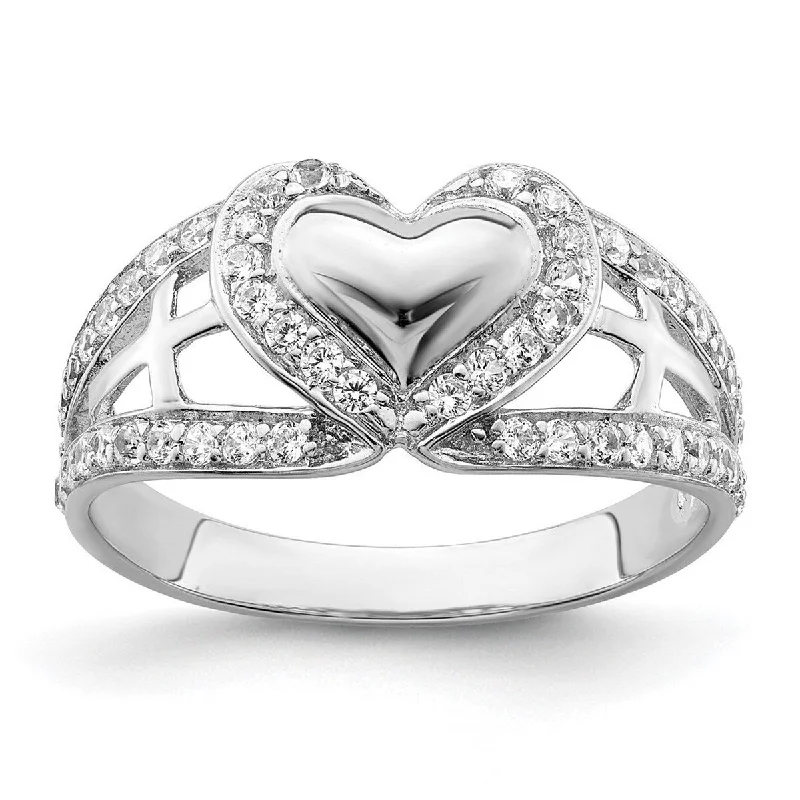 Curata 925 Sterling Silver Polished and CZ Cubic Zirconia Simulated Diamond Heart Ring