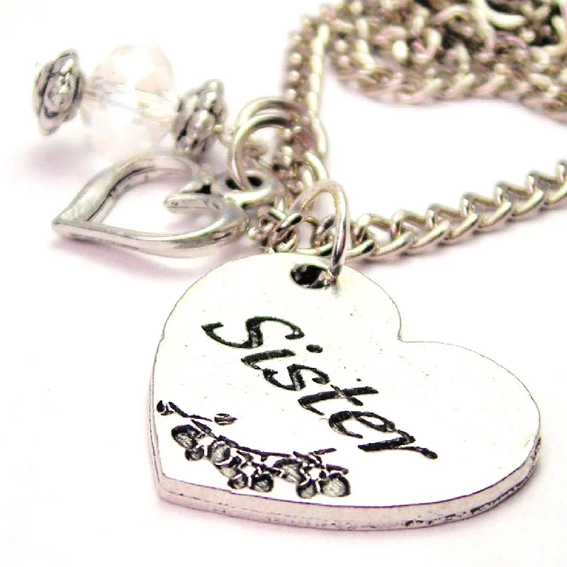 Sister Heart And Crystal Necklace