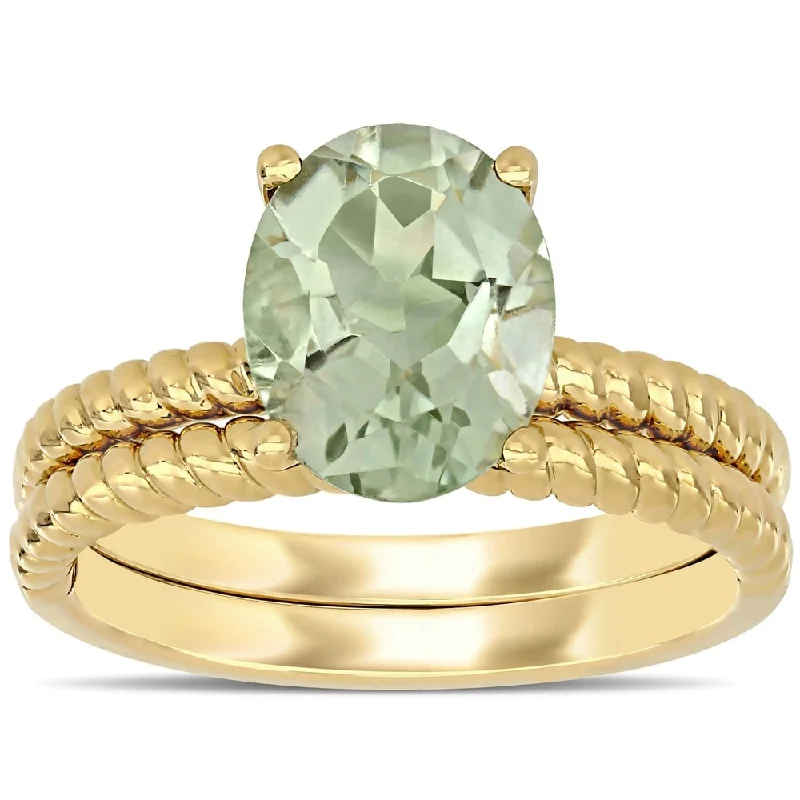 Miadora 14k Yellow Gold Green Amethyst Solitaire Twisted Bridal Ring set