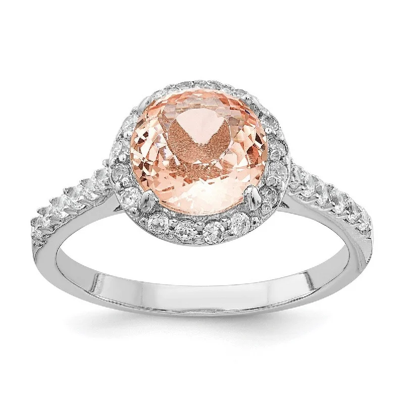 Curata 925 Sterling Silver Faceted Cubic Zirconia and Simulated Morganite Ring