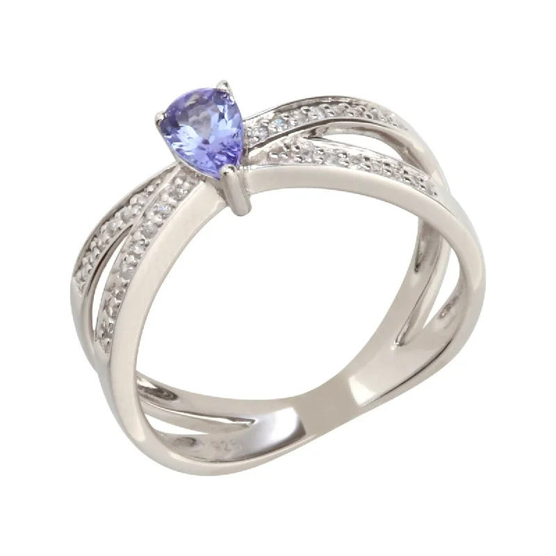 925 Sterling Silver White Natural Zircon and Tanzanite Ring