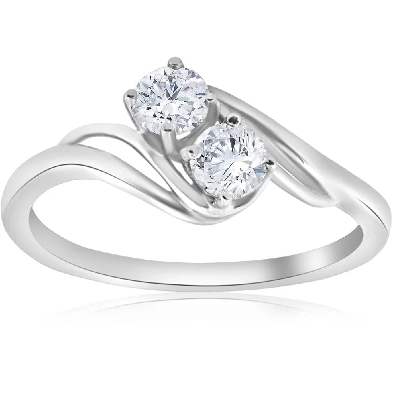 Pompeii3 14k White Gold 5/8 ct TDW Two Stone Diamond engagment Ring