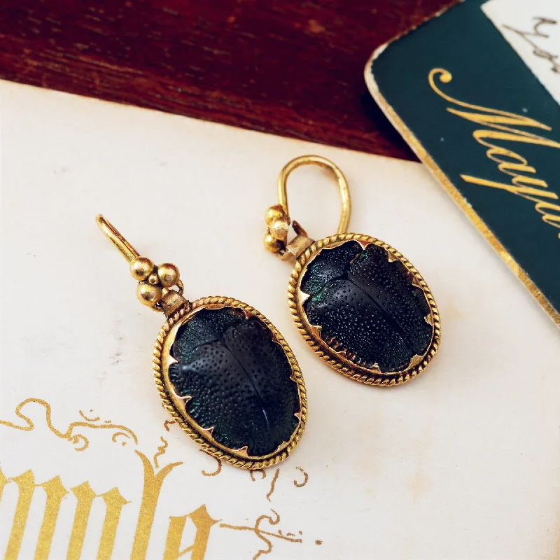 Antique Victorian Era Scarab Beetle Earrings