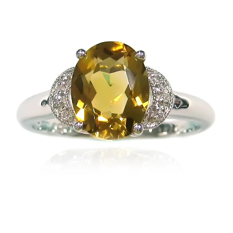 925 Sterling Silver Citrine and White Topaz Gemstone Solitaire Ring