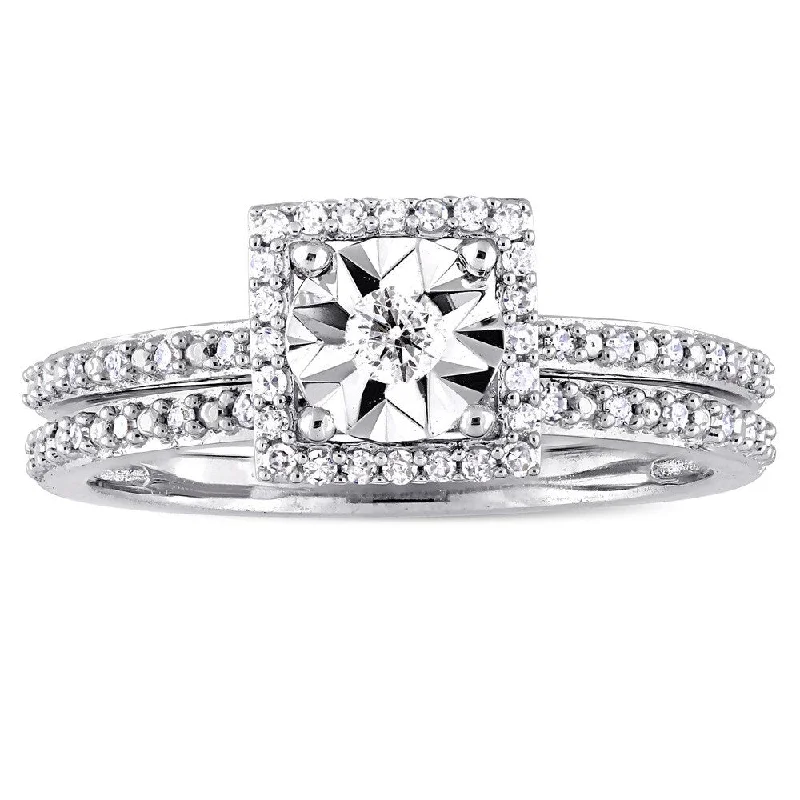 Miadora Signature Collection 10k White Gold 1/4ct TDW Diamond Square Halo Bridal Ring Set