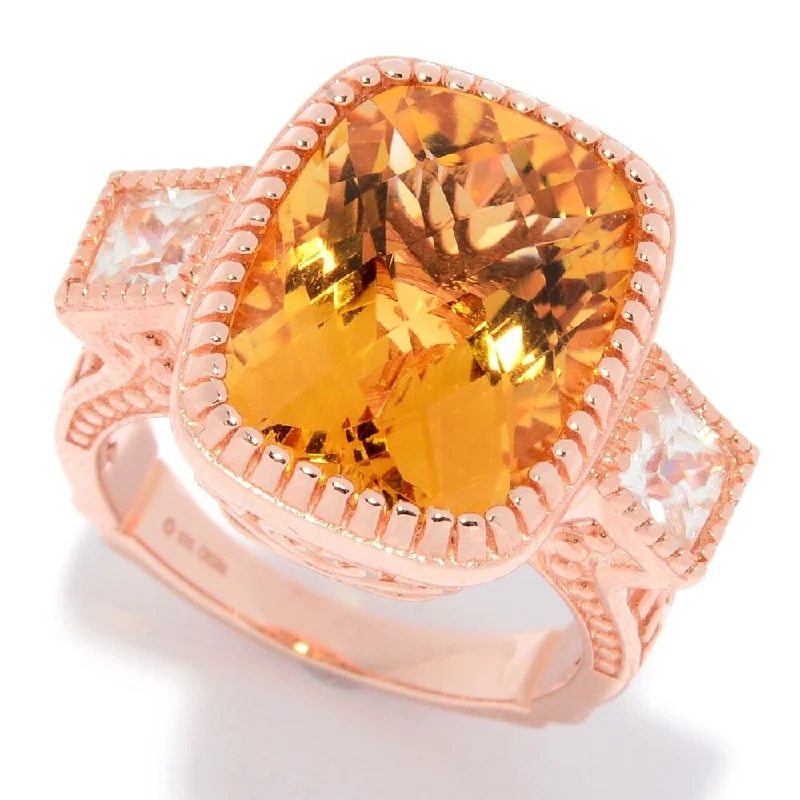 10.40ctw Checkerboard Cut Honey Citrine & White Zircon Ring