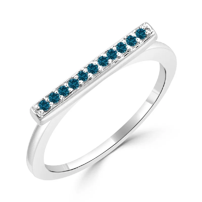 Auriya Petite Stackable Blue Diamond Bar Ring 1/10ctw 10K Gold