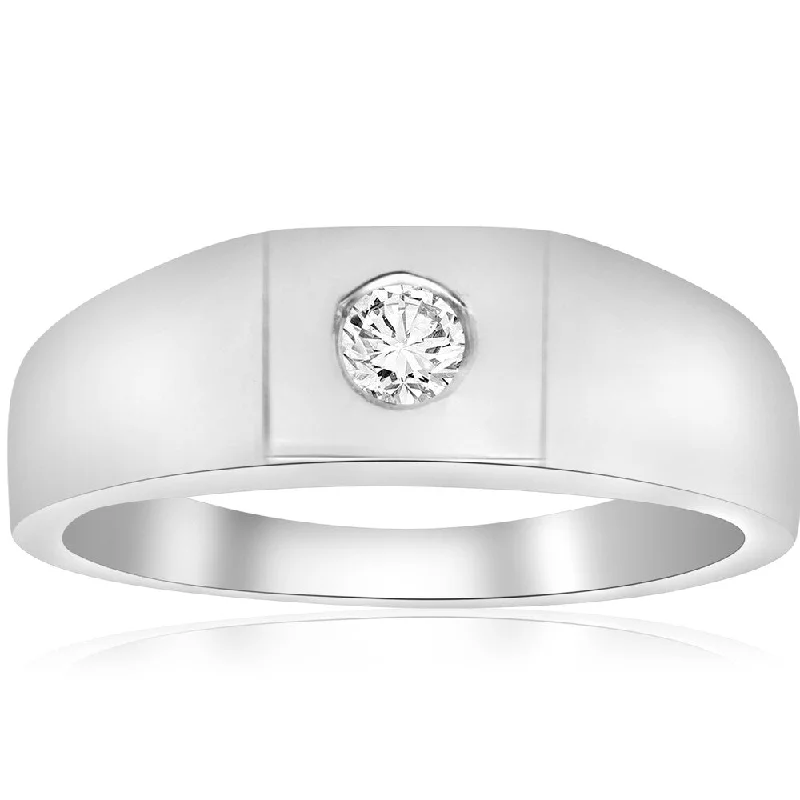 14k White Gold 1/4 ct TDW Diamond Solitaire Wedding High Polished Ring (I-J,I2-3)