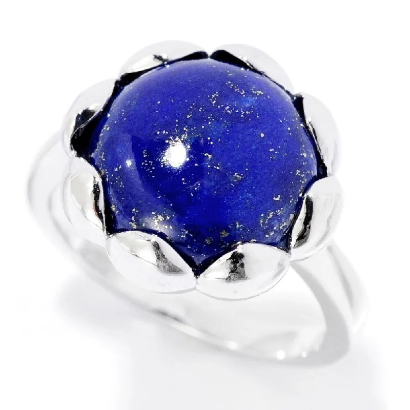 Sterling Silver 12mm Lapis Flower Ring