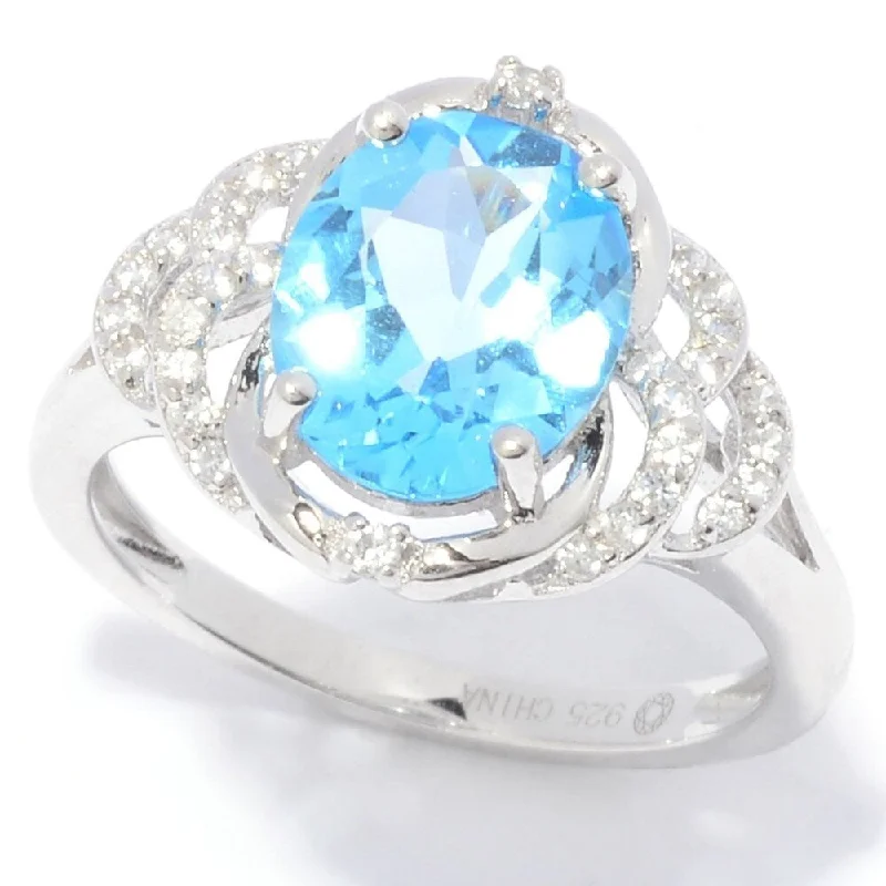 925 Sterling Silver White Natural Zircon and Swiss Blue Topaz Ring