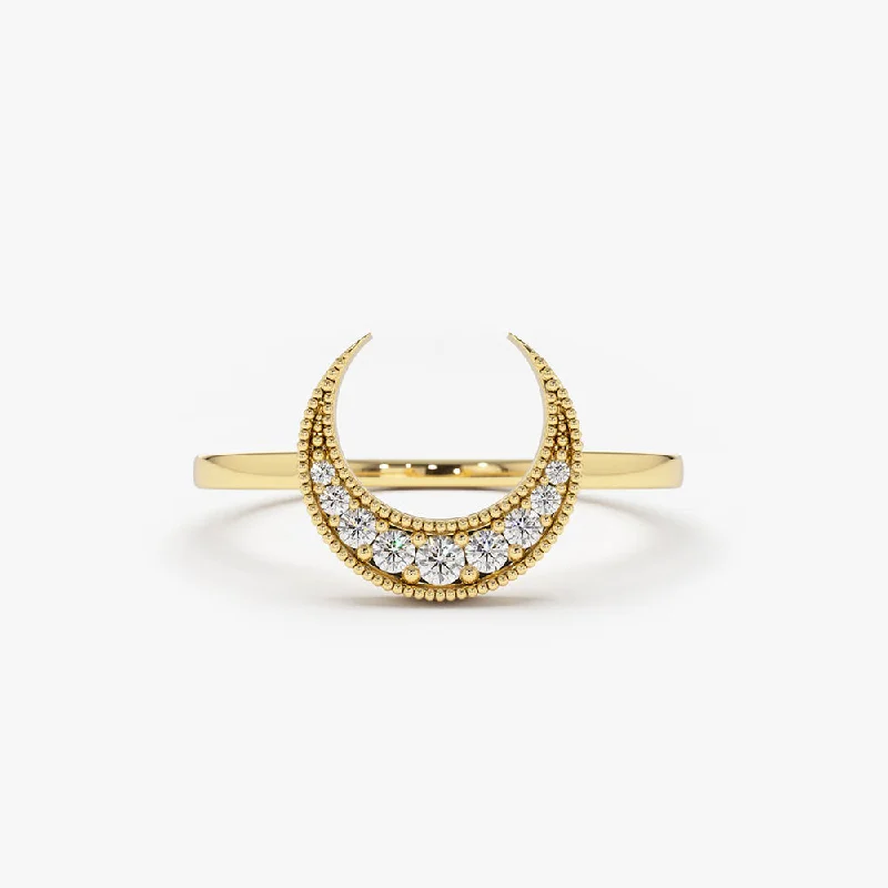 14K Gold Crescent Moon Diamond Ring