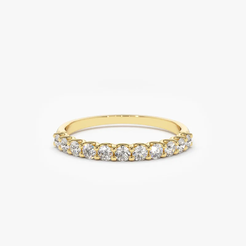 14k 11 Stone U-Shaped Diamond Wedding Band