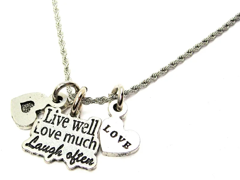 Live Well Love Much Laugh Often Stainless Steel Rope Chain Necklace