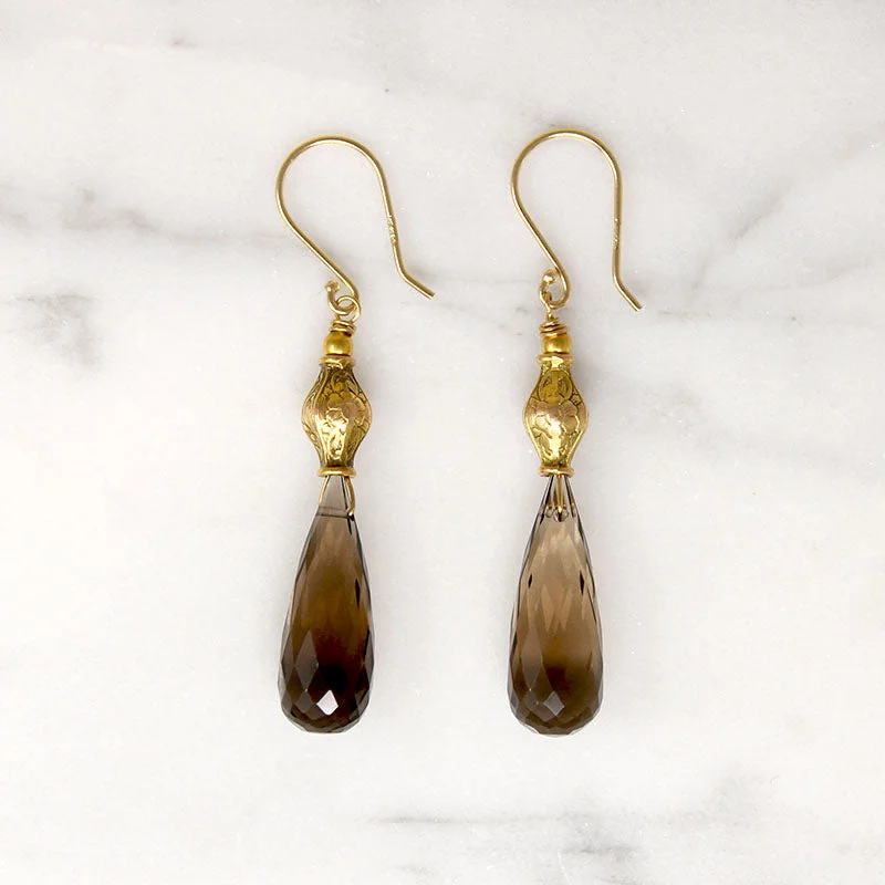 Faceted Smoky Quartz & Antique Gold Earrings by brunet