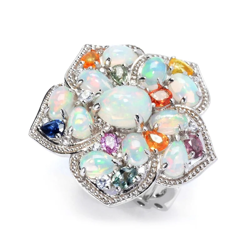 Dallas Prince Designs Sterling Silver Ethiopian Opal & Multi Gemstone Flower Ring