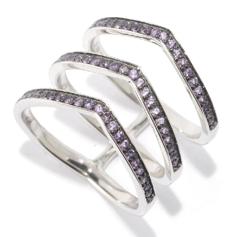 Rhodium Over Sterling Silver 0.3Ctw African Amethyst Chevron Ring