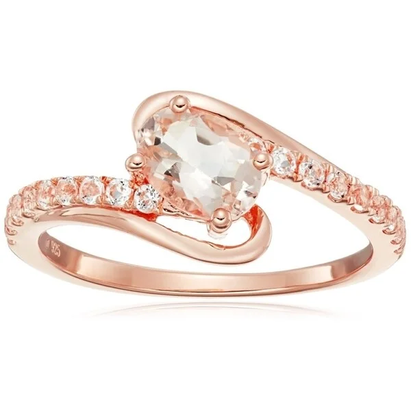 Rose Gold-plated Silver Morganite, White Topaz Ring, Size 7 - Pink