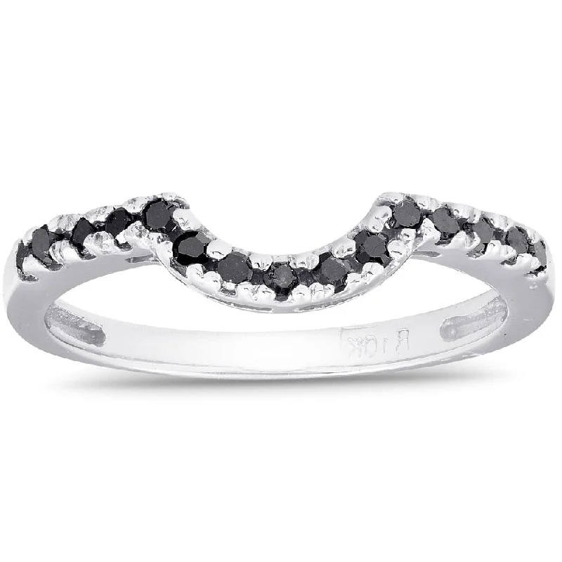 1/4ct Curved Black Diamond Notched Guard Ring Enhancer 10K White Gold