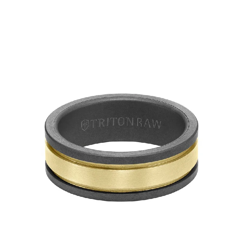 8MM Tungsten RAW + 14K Matte Yellow Gold Ring with Flat Edge