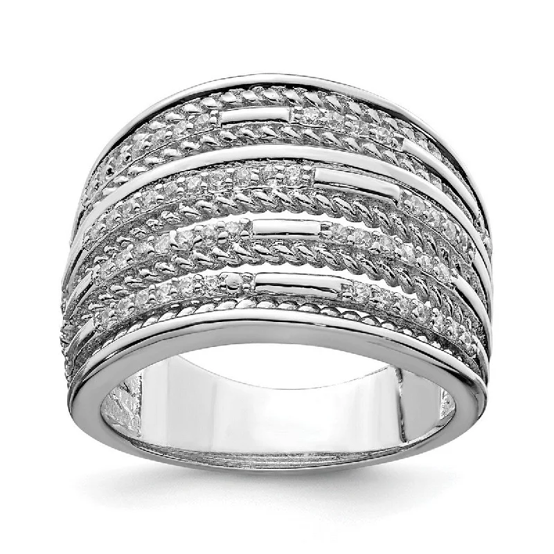 Curata 925 Sterling Silver Solid Polished Open back CZ Cubic Zirconia Simulated Diamond Rope Multi Row Ring