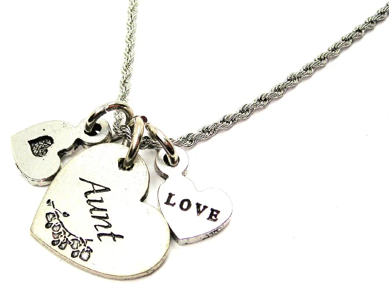 Aunt Heart With Hearts Stainless Steel Rope Chain Necklace