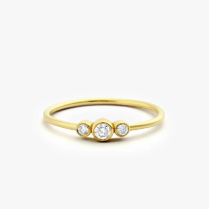 14K Three Stone Diamond Ring