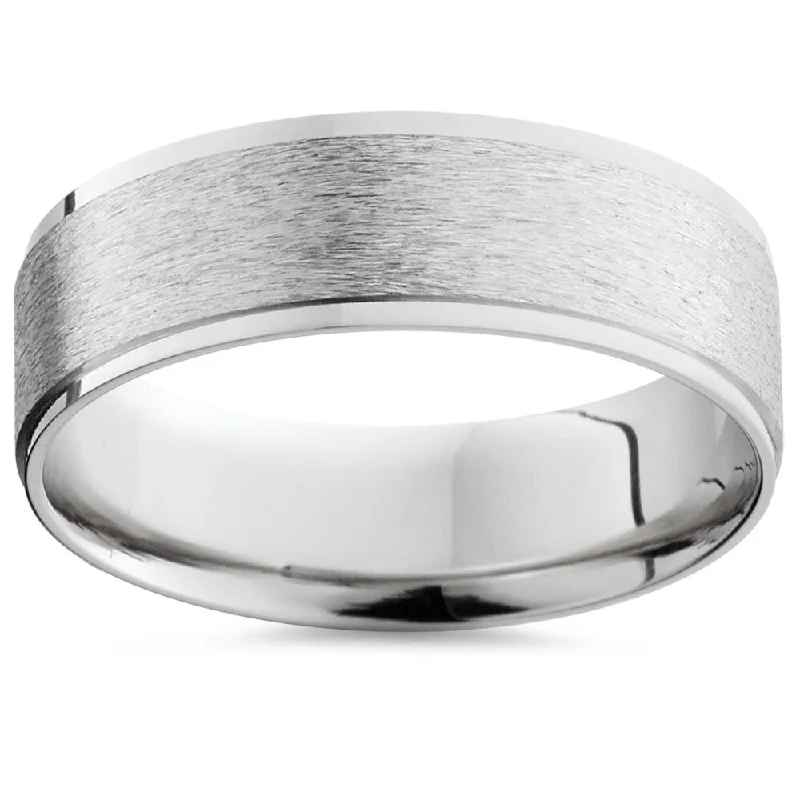 Pompeii3 Palladium 6MM Brushed Mens Flat Ring Comfort Fit Band - White