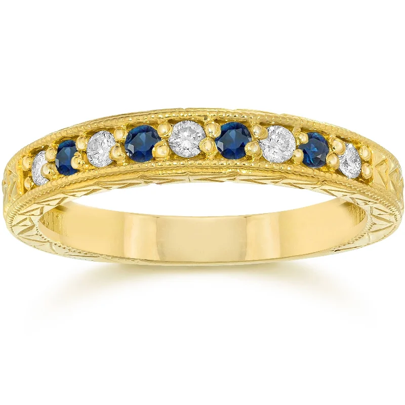 1/4Ct Blue Sapphire & Diamond Vintage Ring Yellow Gold