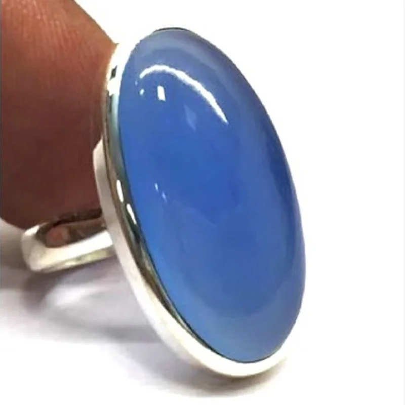 925 Sterling Silver Blue Chalcedony Ring