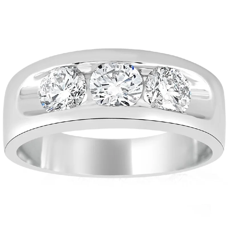 G/VS 2.25Ct Diamond Men's Three Stone Ring 10k White Gold Lab Grown