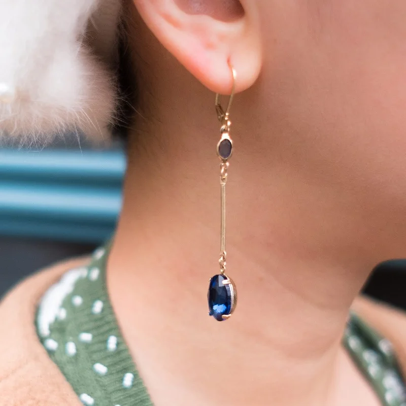 Oval Drop Earrings: Vintage Blue Long Drop Crystal Earrings