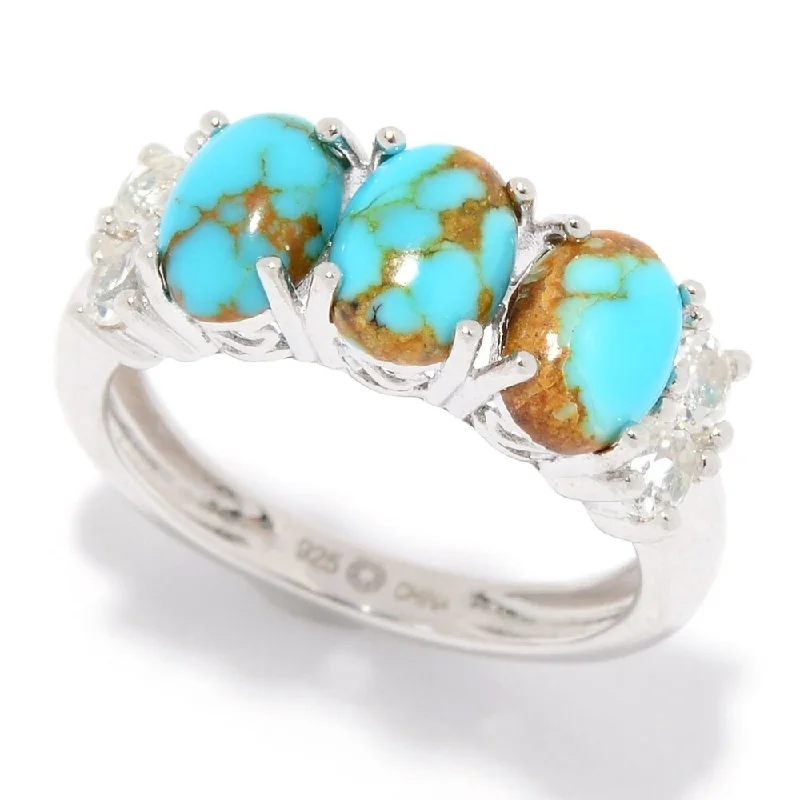 925 Sterling Silver Mine#8 Turquoise and White Topaz Ring