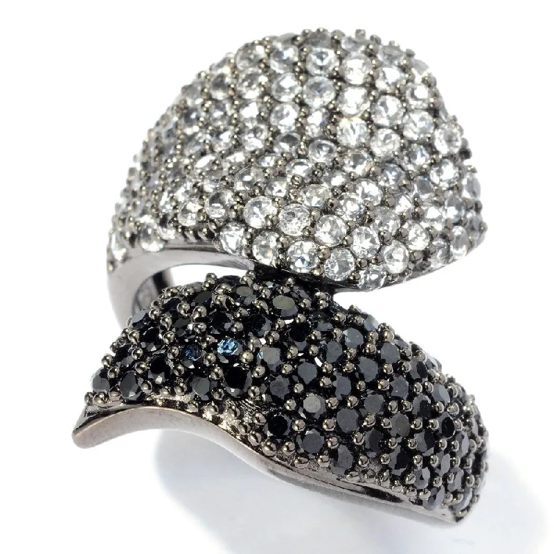 Black Rhodium Over Silver 2.88ctw White Topaz & Black Spinel Ring