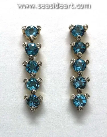 18K Yellow Gold Dangle Earrings-Diamond & Blue Topaz