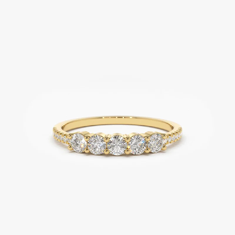 14K Gold 5 Stone Diamond Anniversary Ring